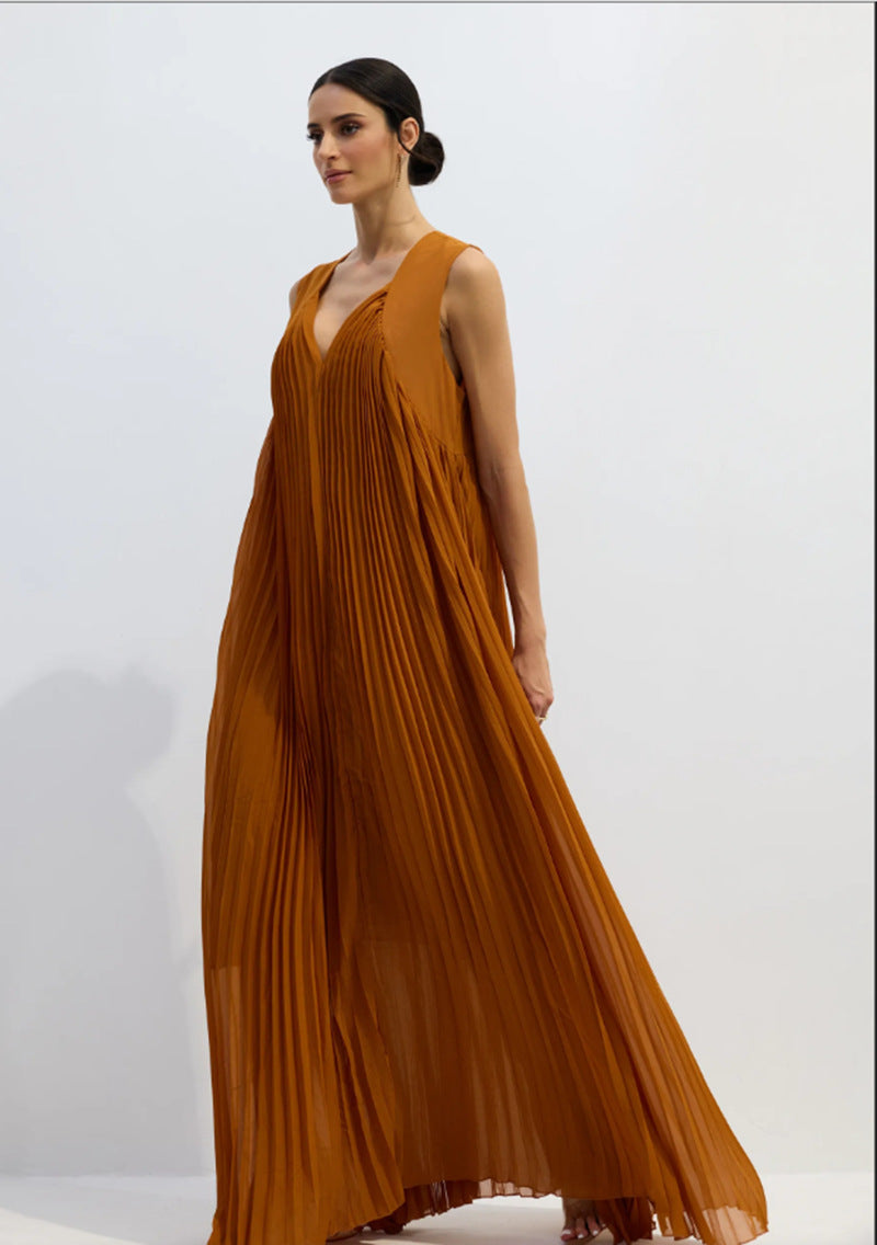 Chiffon Pleated Strap Maxi Dress