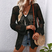 V-neck Long-sleeve Sun-protective Cover-up Beach Cardigan