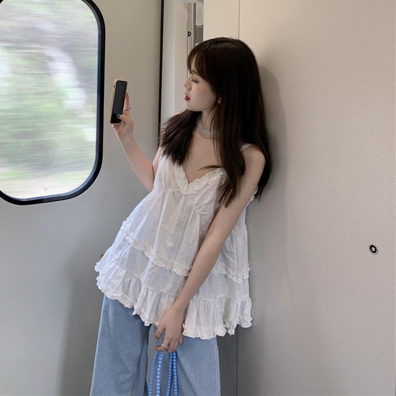 Camisole V-neck Ruffled Outer Wear Single Blouse