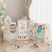 Multi-Function Storage Organizer with 10 Detachable Bins, 3‑Tier Bookshelf and Drawing Board