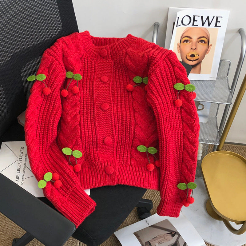 Cherry Younger Sweet Sweater Female Korean Loose and Lazy Style