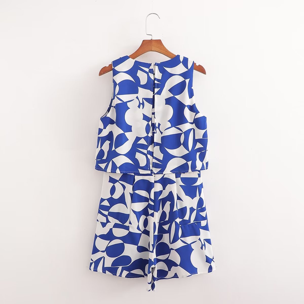 Chic Blue Print Romper Shorts for Women