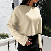 High-waisted Color-block Loose-fitting Cropped Pullover Knit Sweater