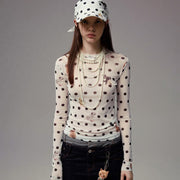 Versatile Animal And PolkaDot Printed Cropped LongSleeve Top With A Defined Waist