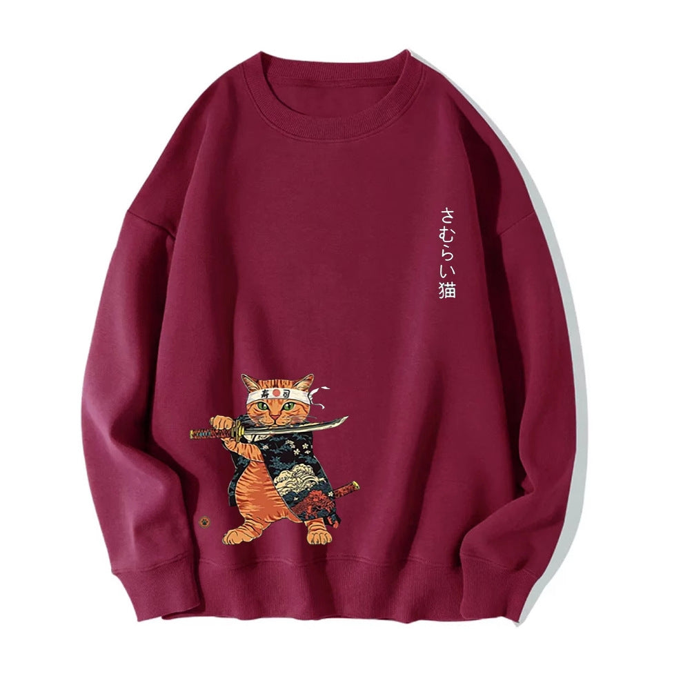 Japanese Anime Cat Print Oversized Cotton Hoodie
