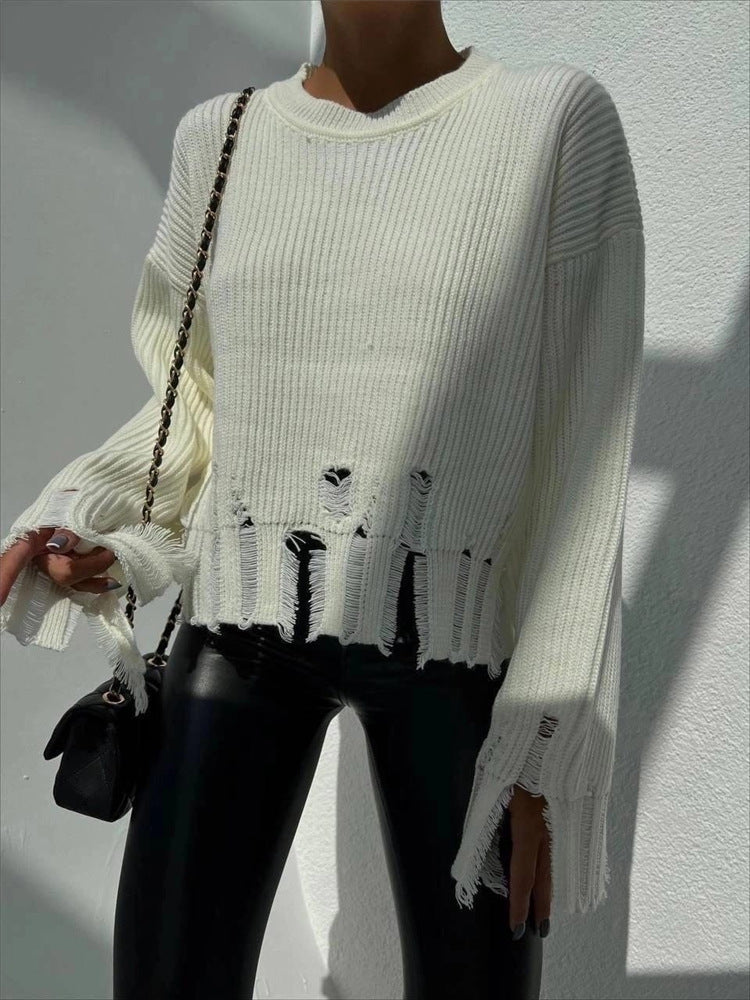 Chic Ripped Oversized Knit Sweater for Women