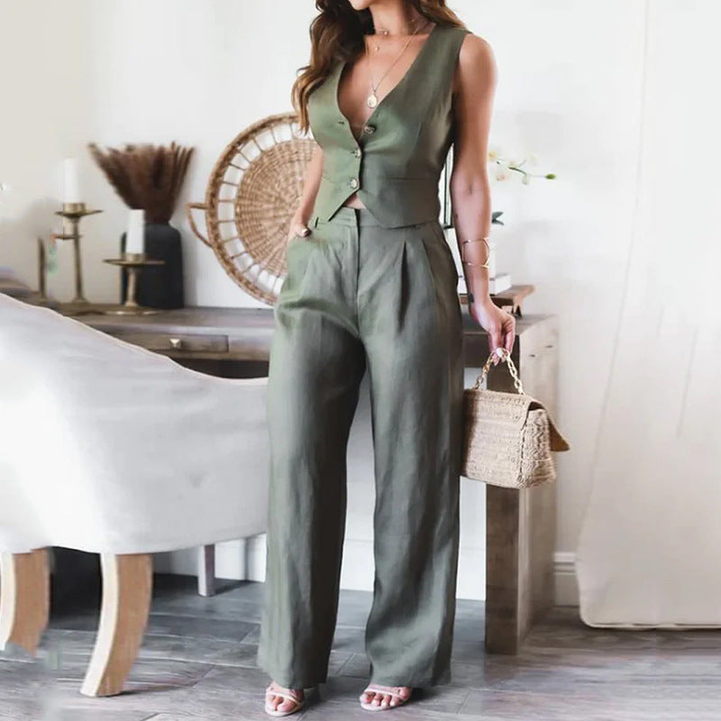 Chic Women's Fashion Vest Top & Trouser Suit