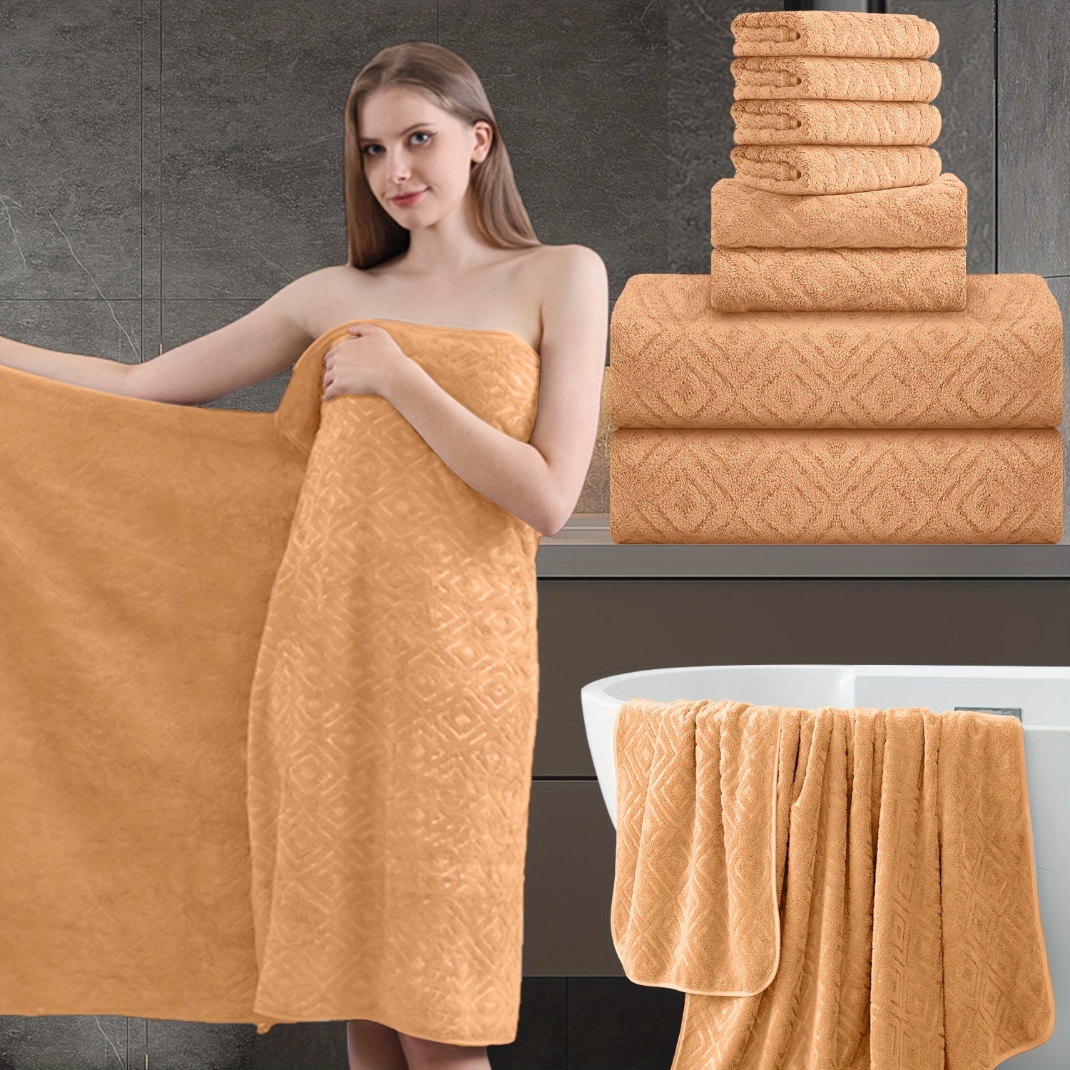8pcs Extra Large Bath Towel, Ultra-Soft Thick Bath Towel Highly Absorbent Quick Dry Towel 700GSM Includes 2 Oversized Bath Towels & 2 Hand Towels & 4 Towels for Bathroom Hotels Gym, Wash Cloths