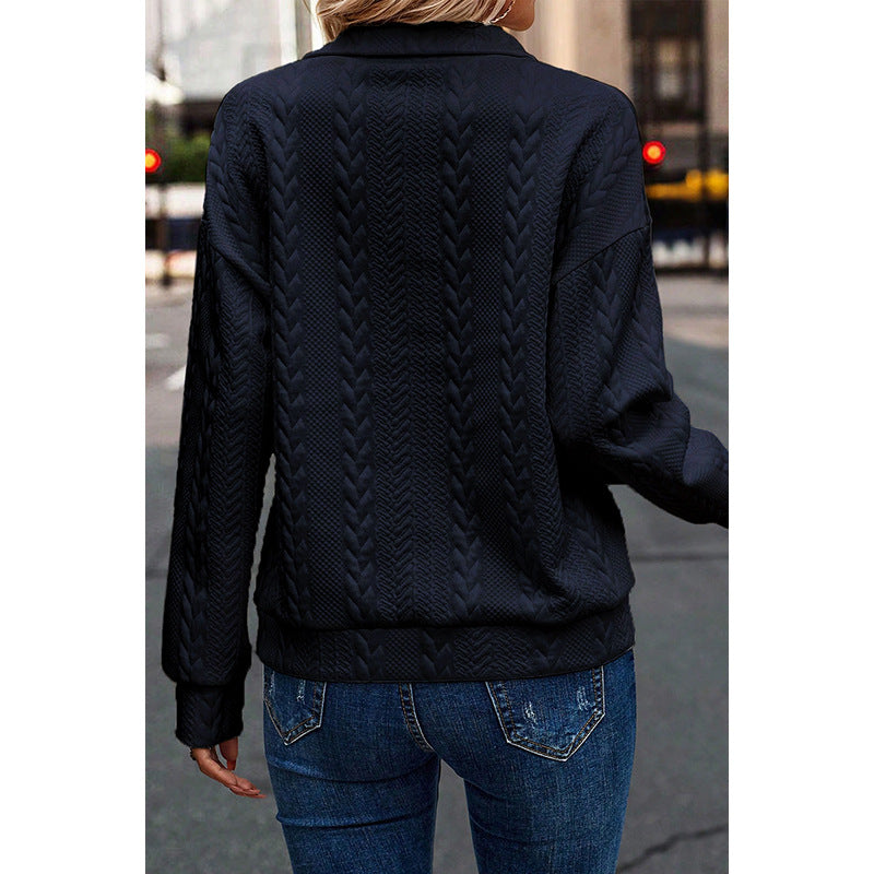 Chic Zip-Up Lapel Pullover Sweater