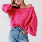 Women's Off-shoulder Solid Color Loose Knitted Pullover Sweater