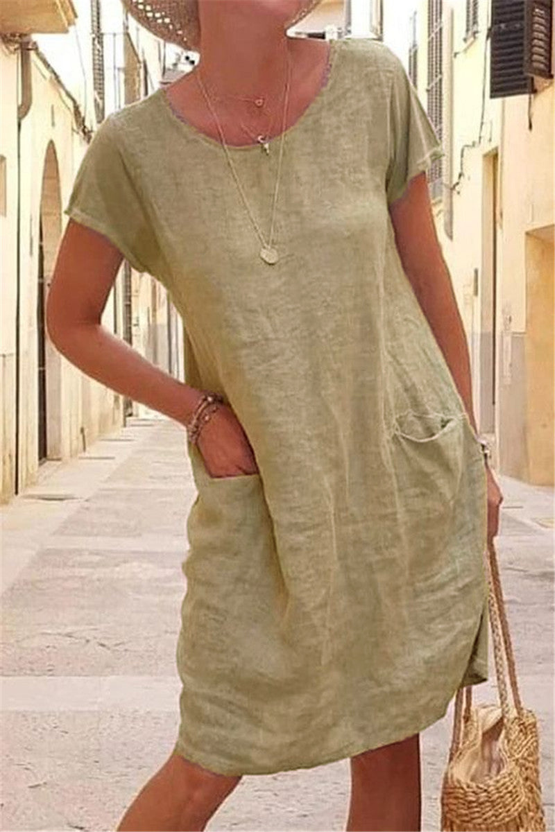 Casual Cotton Linen Pocket Dress for Women
