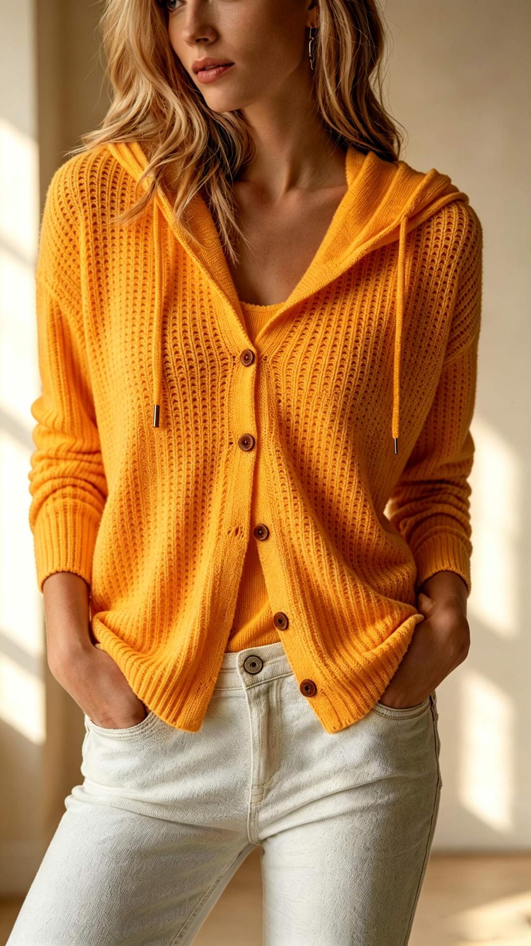 Casual Chic Cardigan with Buttons Knitted Hoodie Sweater