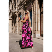 Womens Floral-print Strap Dress with Elastic Back Long Style