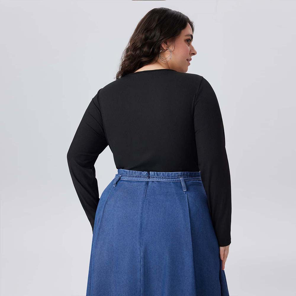 Plus Size High-Waisted Casual Long-Sleeve Slim Jumpsuit