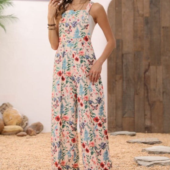 Floral Print Button Wide Leg Jumpsuit