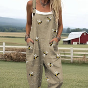 Women's 3D Print Casual Button Suspender Trousers