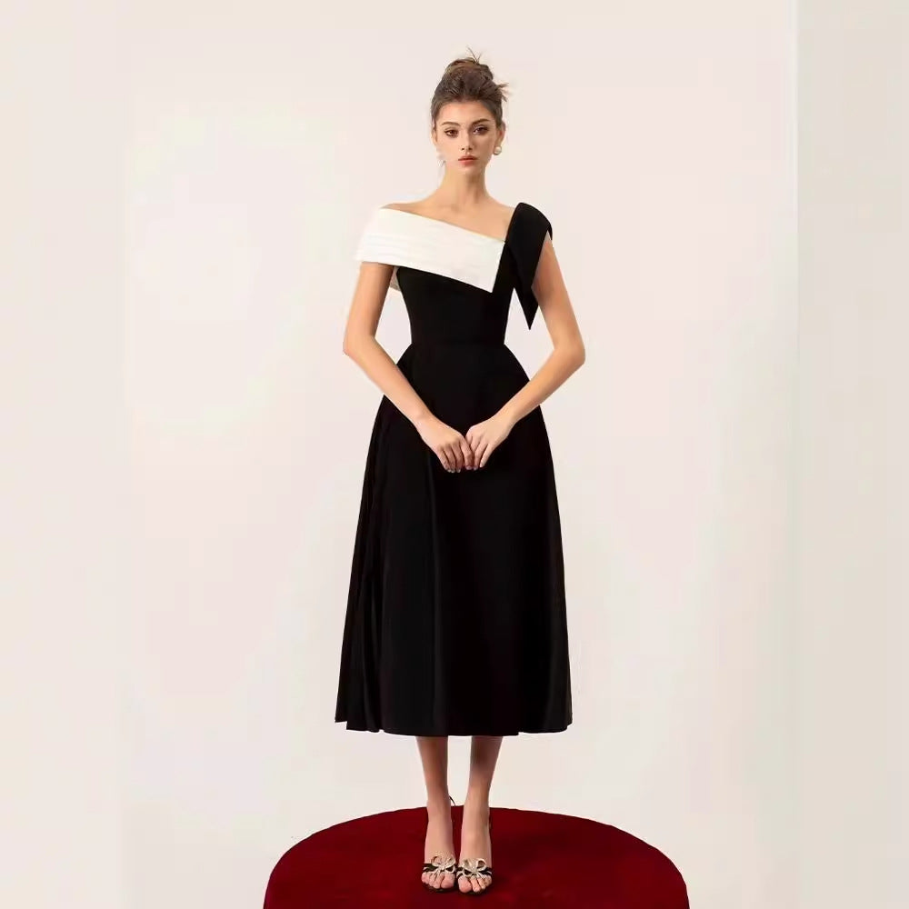 Spring Summer Waist-cinching Figure-flattering Off-shoulder Dress