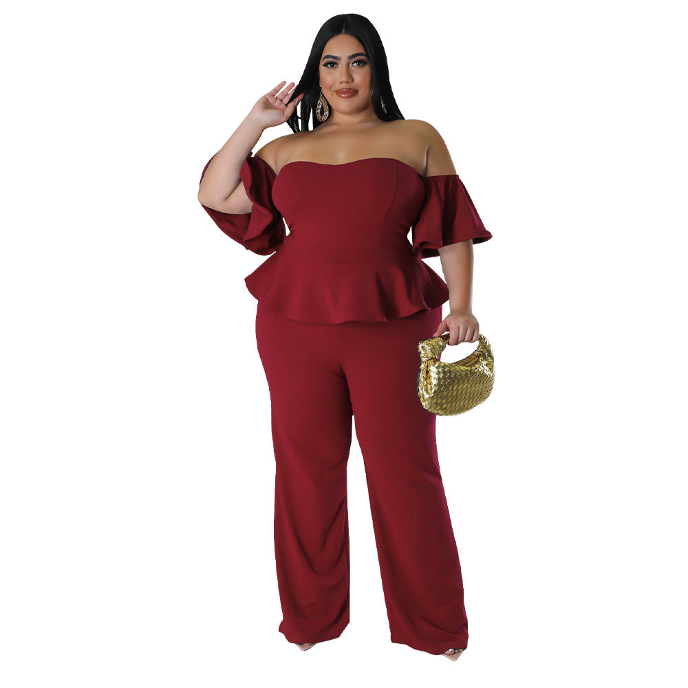 Off-Shoulder Stretch Wide-Leg Jumpsuit