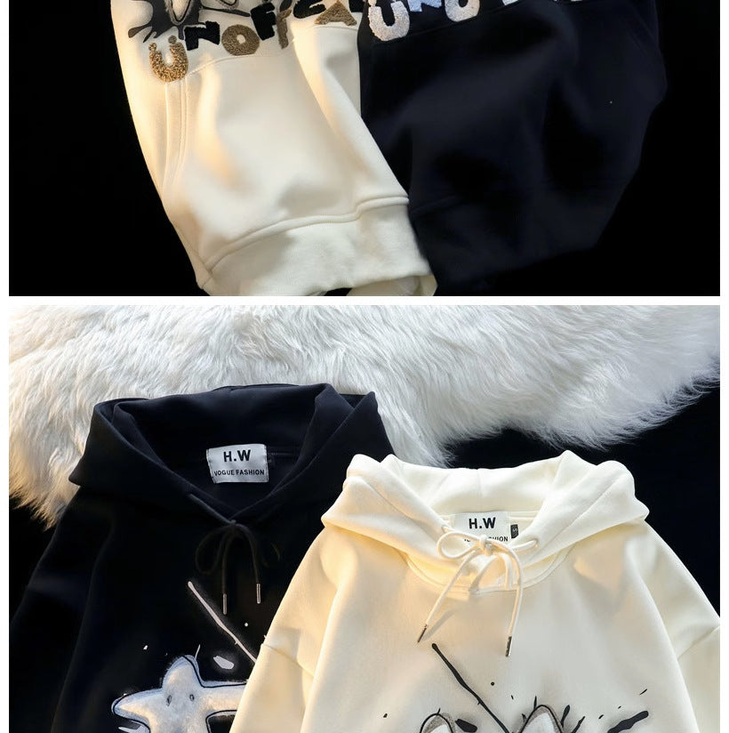 Women's Streetwear Flocked Star Graphic Hoodie