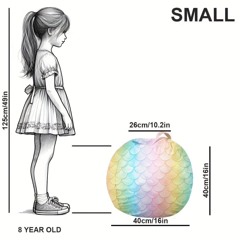 Large Bean Bag Chair Cover with Zipper – Soft Rainbow Mermaid Scale Design, Handles for Easy Transport, Washable Storage for Plush Toys