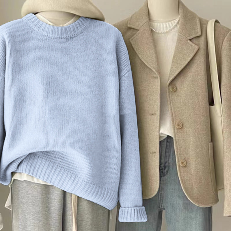 Retro Dark Green Sweater for Women Autumn and Winter Loose