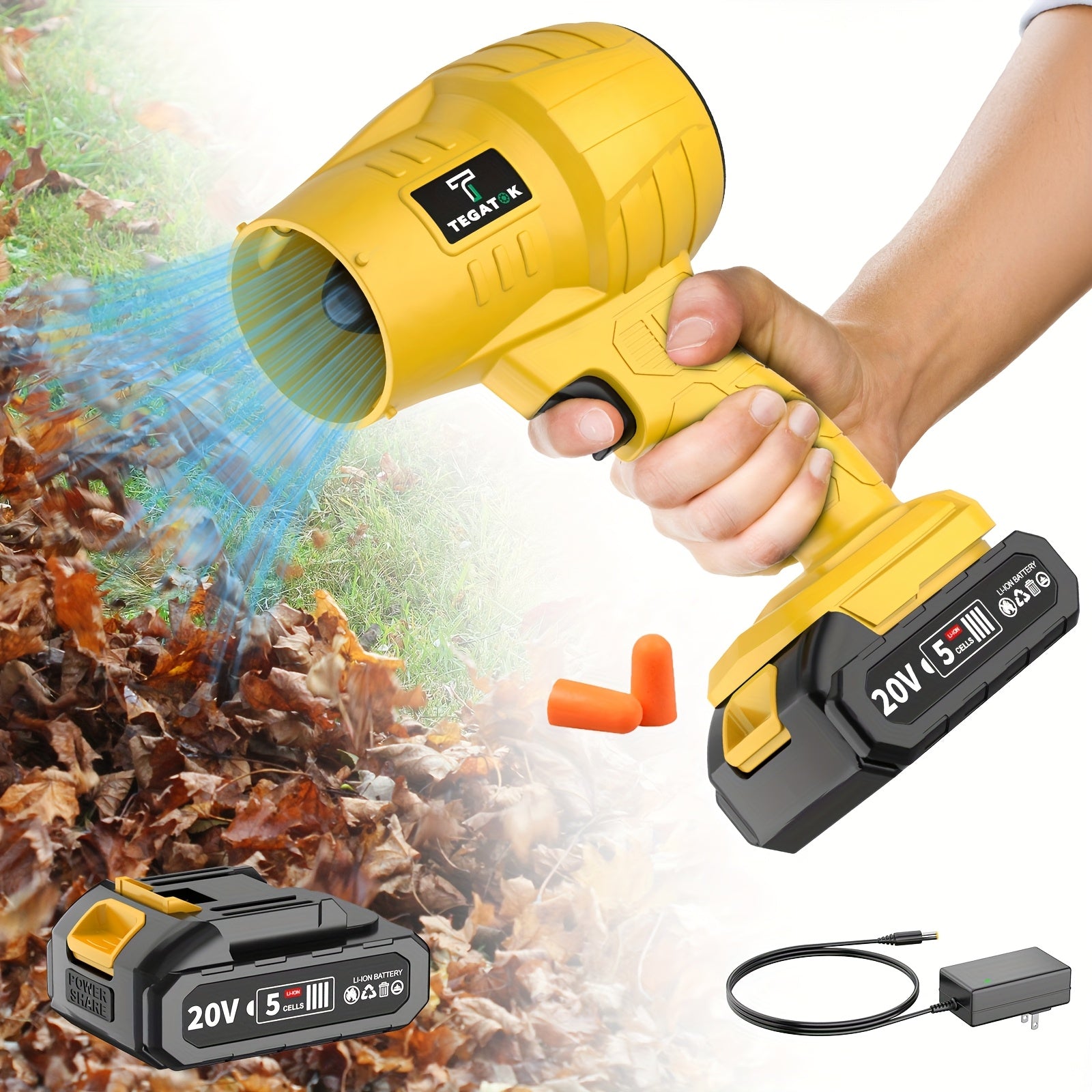 Turbo Jet Blower, 20000RPM Electric Cordless Leaf Blower, 20V 2.0/4.0AH Battery Jet Dry Blower, High Pressure Air Blower, Jet Blower Car Dryer, Hand Held Snow Blower, Home Outdoor, Blowing Leaves...