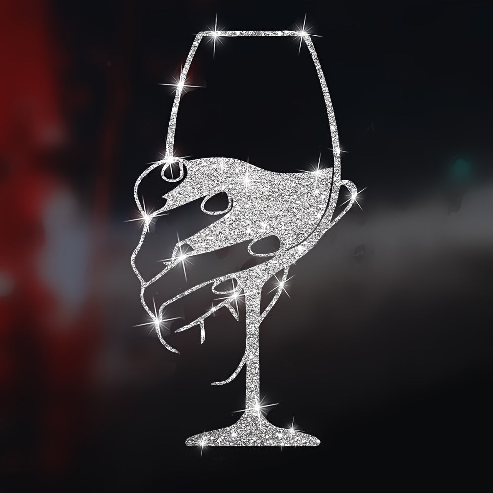 Shimmering Reflective Wall Sticker – Hand‑Held Red Wine Cup Design for Home, Windows, Mirrors and Appliances