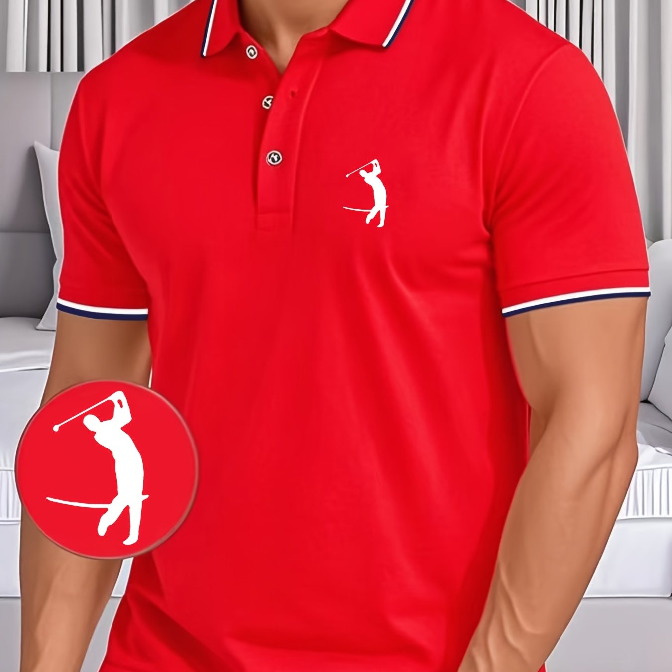 Men's Golf-Themed Short Sleeve Polo Shirt – Soft Fabric, Casual & Business Casual
