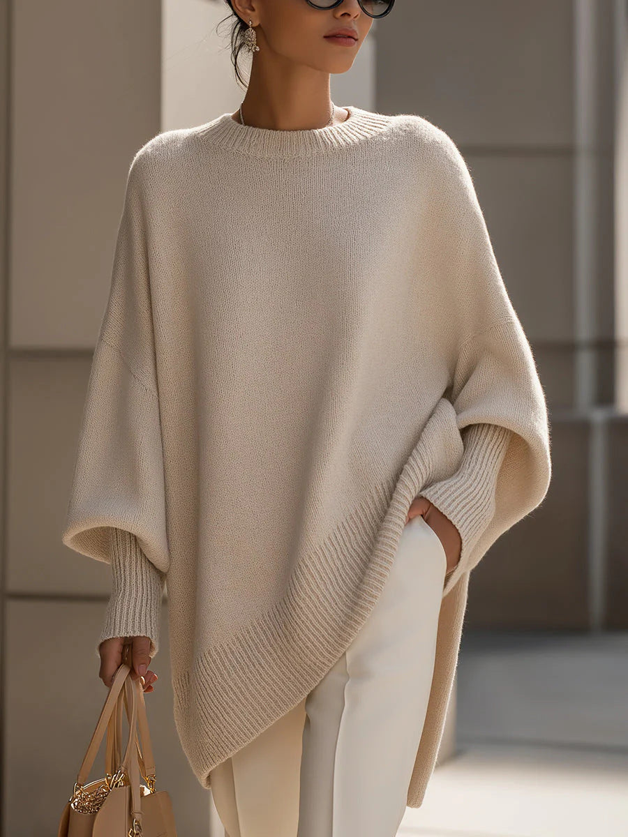 Womens Loose, Effortless-style Crew-neck Knit Sweater