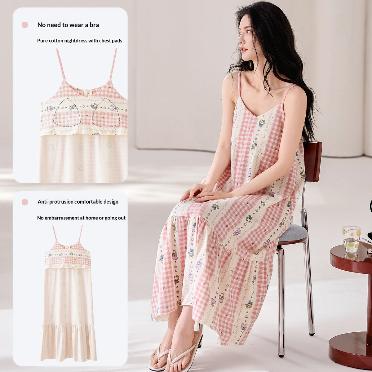 Womens Suspender Nightdress with Chest Pads