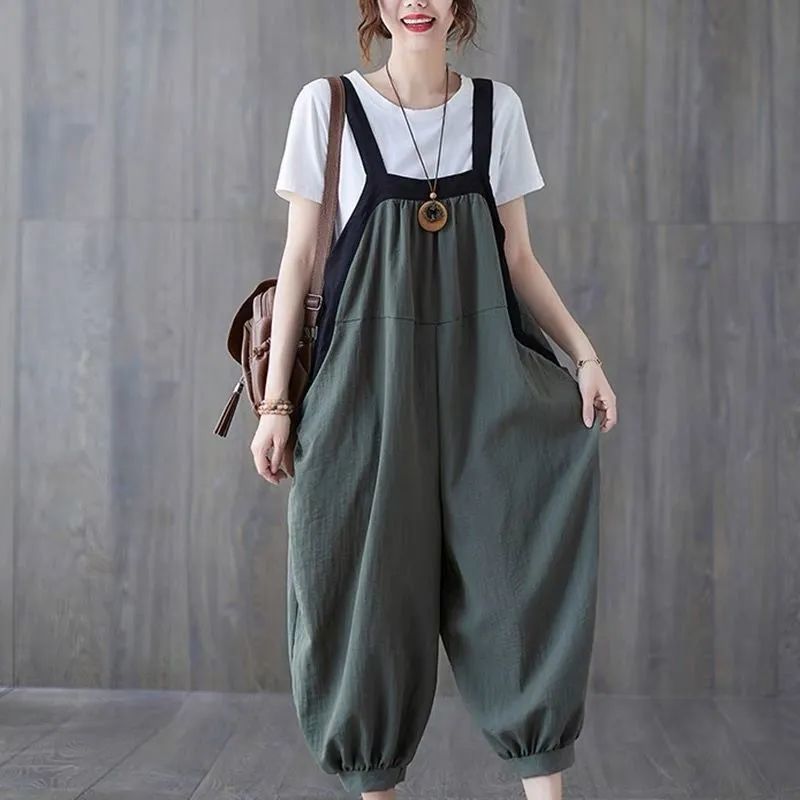 Patchwork Harem Overalls Versatile Jumpsuit