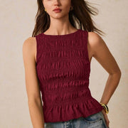 Slim Fit Pleated Crew-Neck Tank Top – Smart Casual Comfort