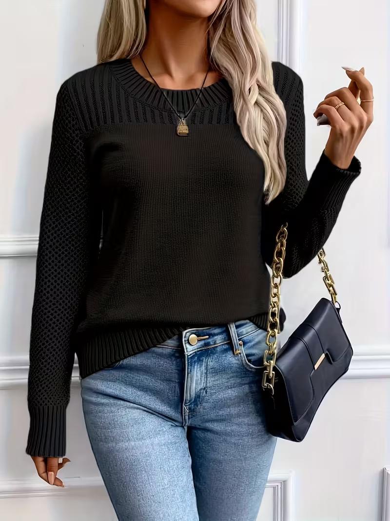 Womens Fashionable Crew-neck Sweater for Spring and Autumn