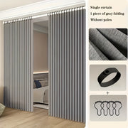[2D Door Curtain] 1pc Poleless Bohemian Style/Heat-Resistant Fixed Shaped Partition Curtain, Living Room Screen, No-Drill Folding Invisible Window Door Curtain, Bedroom Room Divider Privacy Covering…