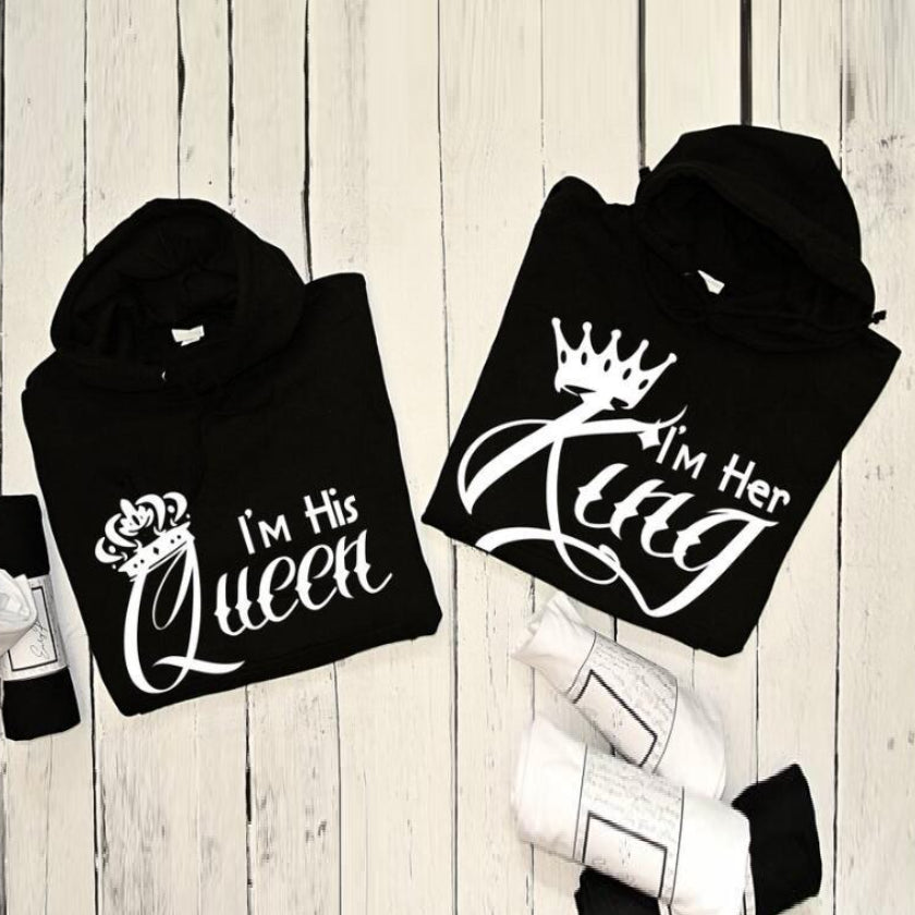 Her King His Queen Matching Couple Streetwear Hoodie