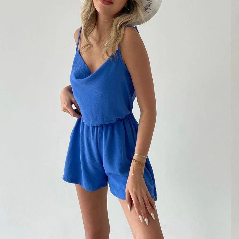 Chic Wide-Leg Cinched Waist Jumpsuit Shorts