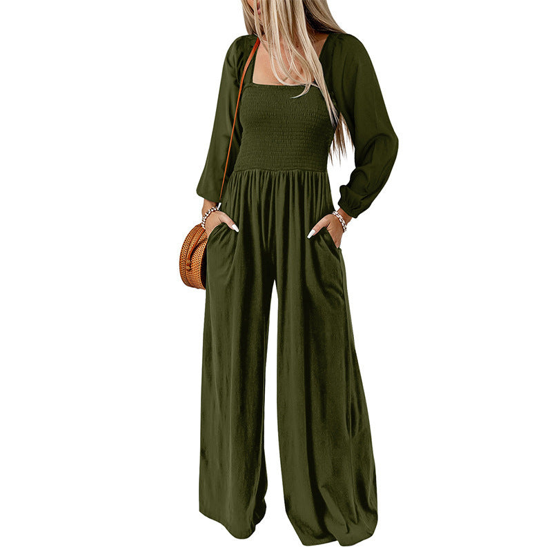 Women's Solid Color High-Waist Wide Leg Trousers