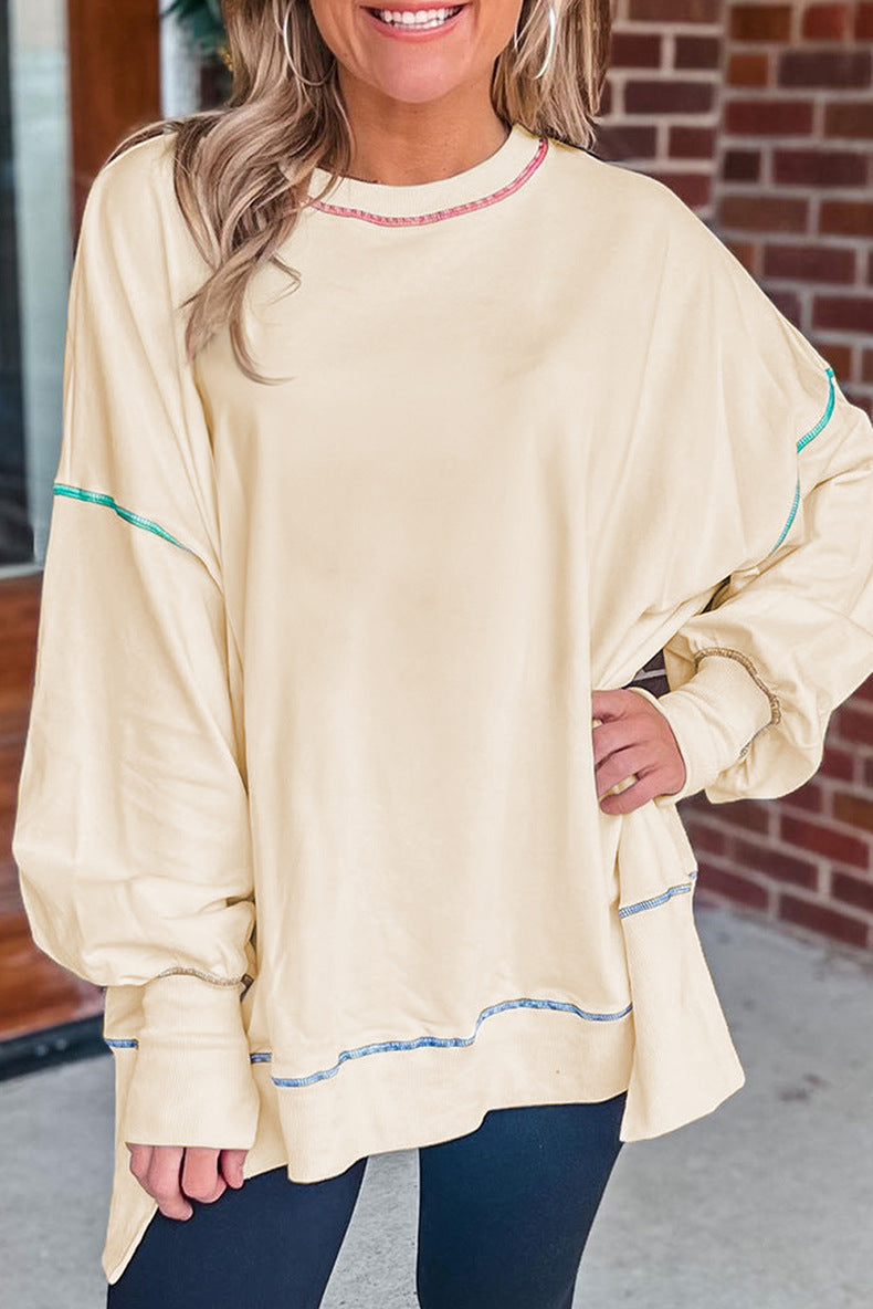 Chic Colorblock Casual Loose Pullover Sweatshirt
