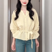 Loose, Casual, Slimming Lace-Up Shirt For Early Autumn Womens