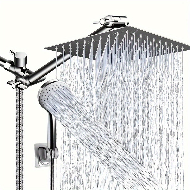 High-Pressure Rain Shower Head and Handheld Shower Combo with 11-Inch Adjustable Arm, 9-Spray Modes , Stainless Hose & Bracket, Leak-Proof Design