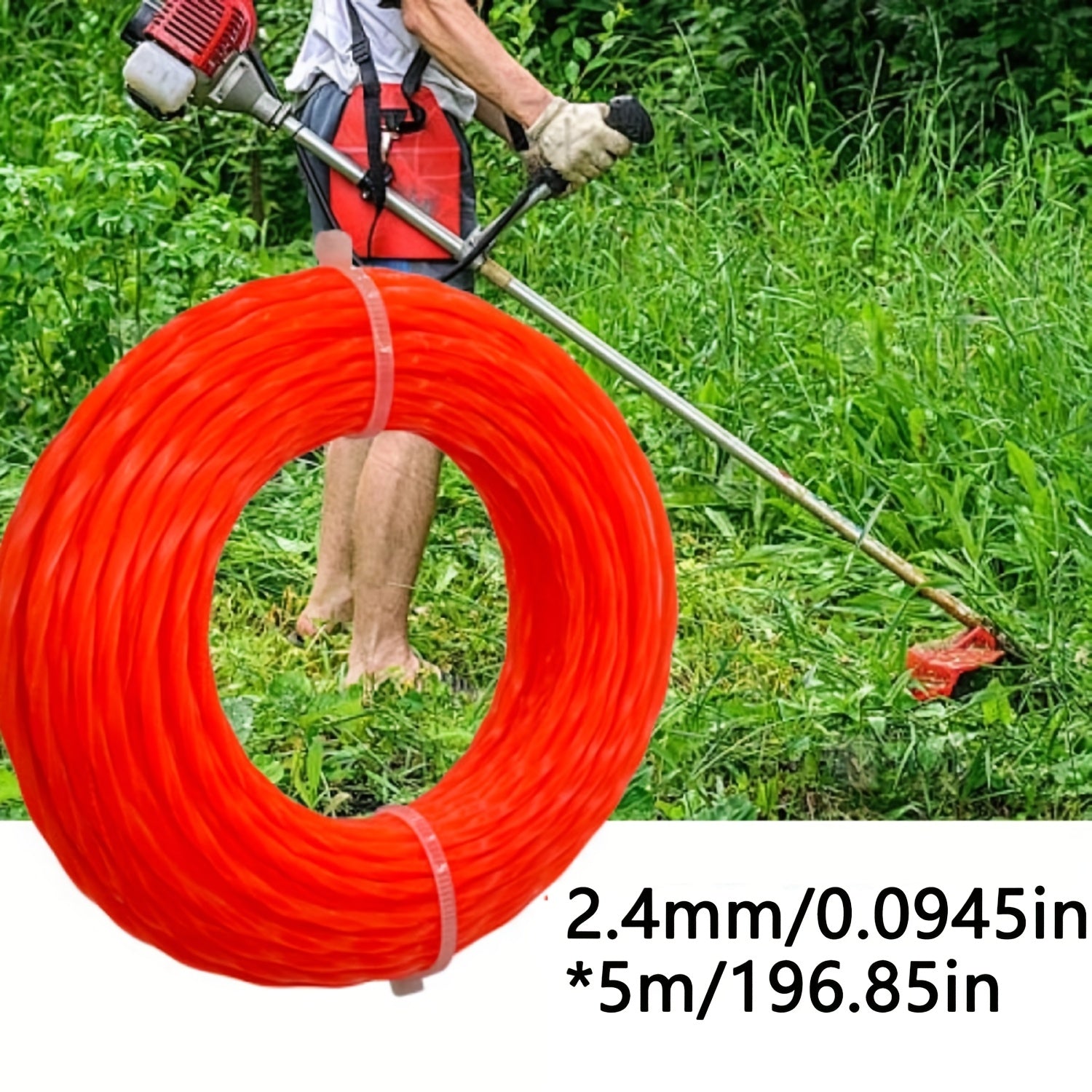 Spiral Nylon Trimming Line – 2.4 mm Thick, Available in 196.9 in, 393.7 in or 590.6 in Lengths