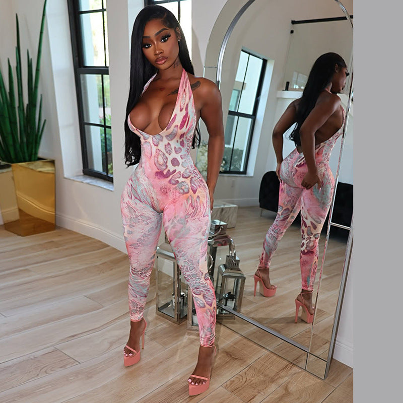 Sexy Leopard Print Cutout Bodycon Jumpsuit