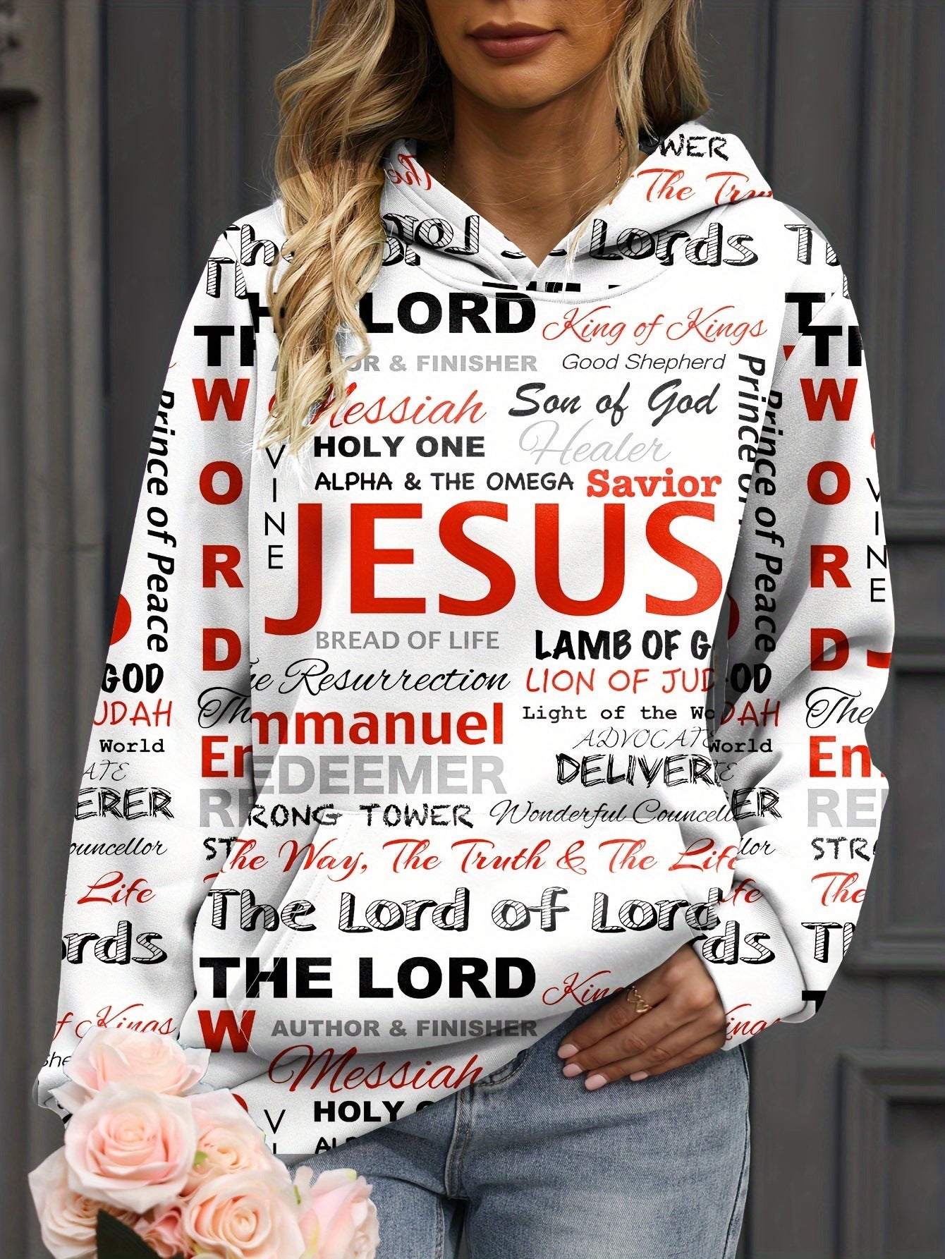 Letter Print Casual Kangaroo Pocket Hoodie