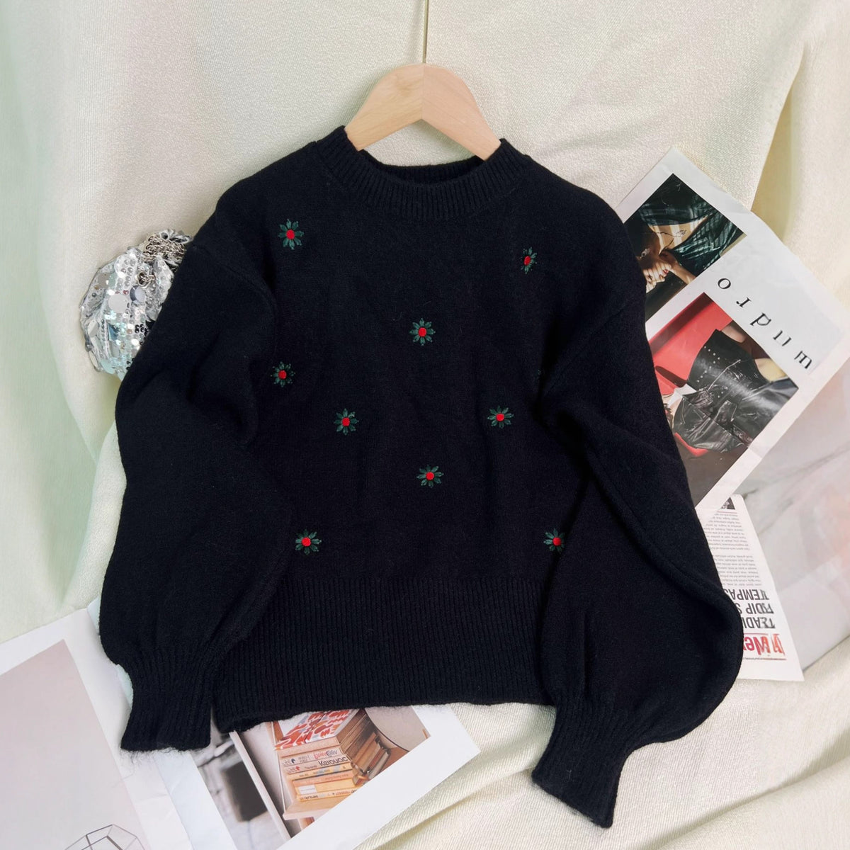 Women's Casual Embroidered Flower Sweater