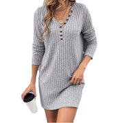 Chic V-Neck Long-Sleeve Knit Dress