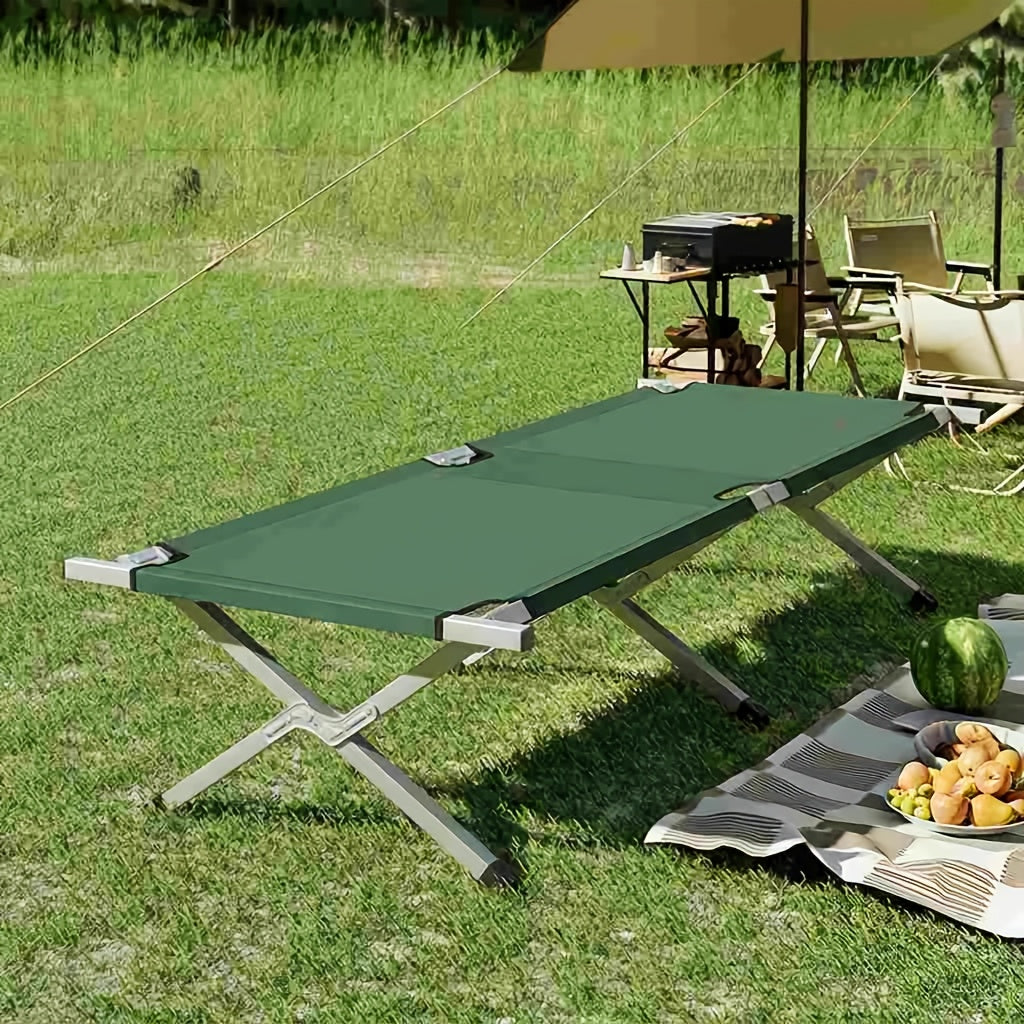 One-Second Open Folding Camping Cot, Lightweight Aluminum Patio Lounge Chair, No Assembly Single Nap Bed for Business Trips, Camping & Hospital Care