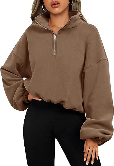 European And American Half Zipped Stand Collar Drawstring At Hem Polar Fleece Jacket