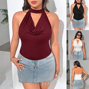 Lace-Print V-Neck Sleeveless T-Shirt – Loose Streetwear Fit, Open Back