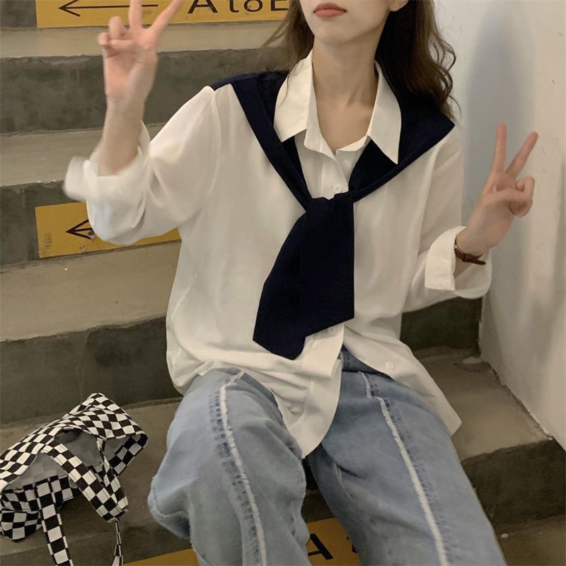 Chic Women's Layered Chiffon Long-Sleeve Shawl Shirt