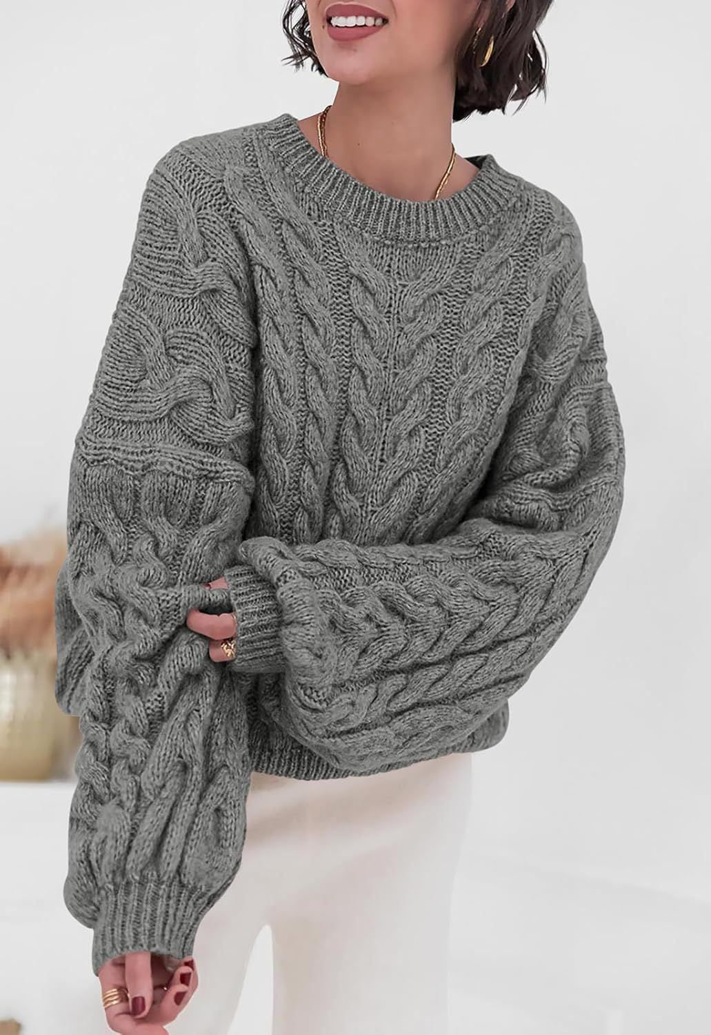 Thick Needle Hemp Flower Loose Pullover Round Neck Long Sleeve Sweater